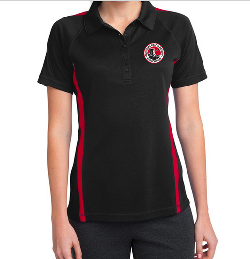 Ladies Red Striped Performance Polo